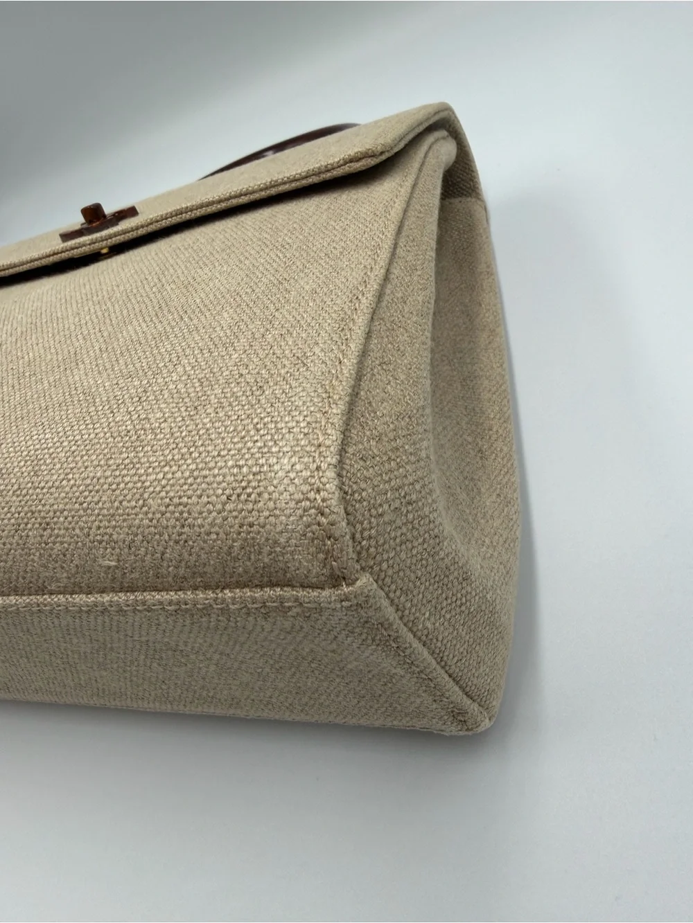 RARE CHANEL vintage 2001 linen tortoise shell Kelly bag